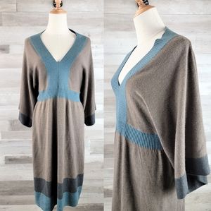 Connected Apparel Deep V Neck Knit ¾ Sleeve Sweater Dress Size Medium